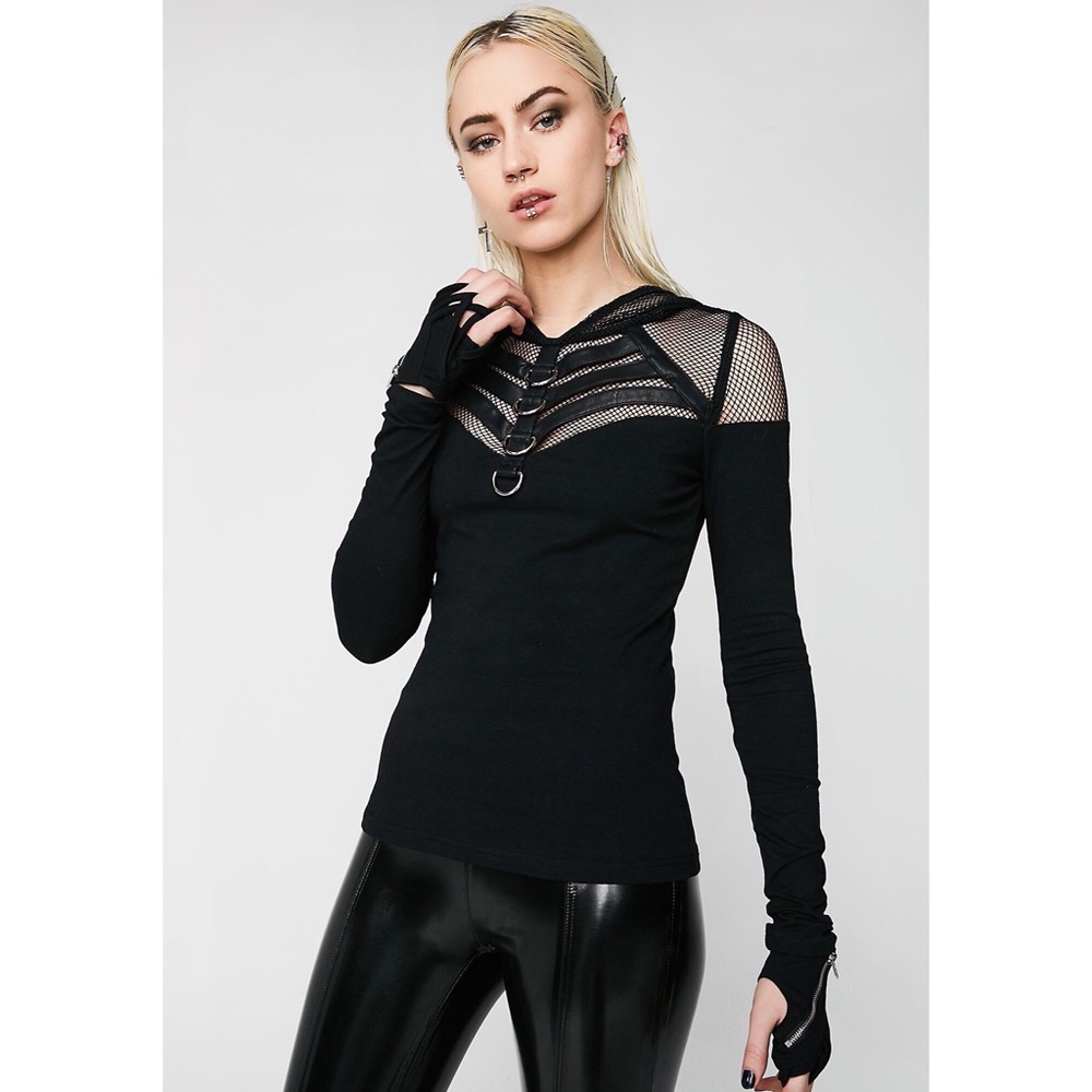 Punkrave mesh hooded top